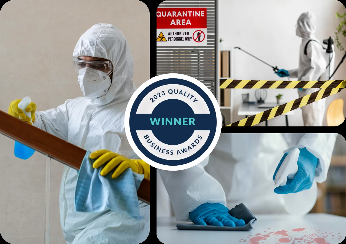 Flawless Clean forensic cleaning team using protective equipment in restricted areas