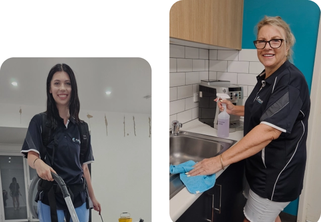 Two Flawless Clean team members carrying out detailed cleaning work